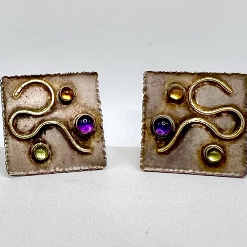 14k gold and silver earrings by artist Elizabeth Prior